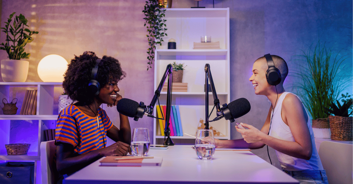 Influencers and Direct Marketing, a new industry that's thriving with fresh ideas. This picture shows two podcasters chatting.