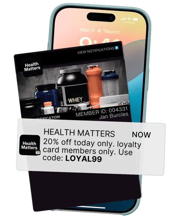 Loyalty pass for online retailers added to Apple Wallet or Google Wallet with QR code signup and push notifications