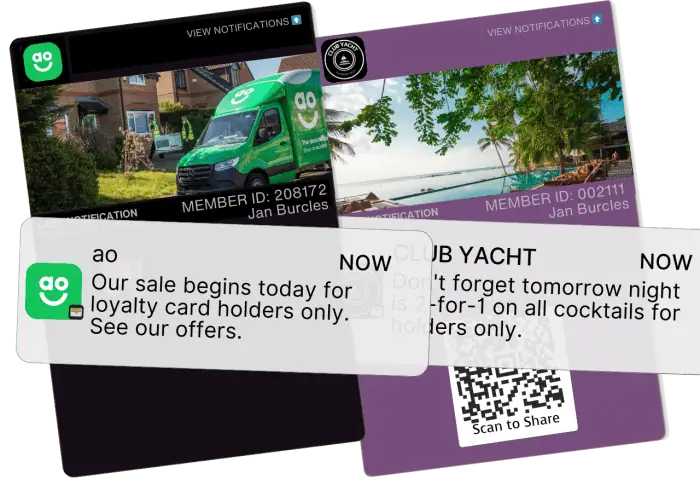 Wallet pass loyalty program for brands with Apple Wallet and Google Wallet signup and push notifications